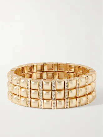 Roxanne Assoulin Set Di Tre Bracciali In Metallo Dorato Con Cristalli - Oro