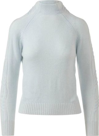 Kinross Cashmere Womens Plaited Cable Sleeve Funnel Sweater In Ice Blue/pearl