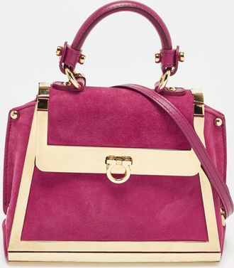 Ferragamo Sofia Mini Magenta Metal And Suede Top Handle Bag