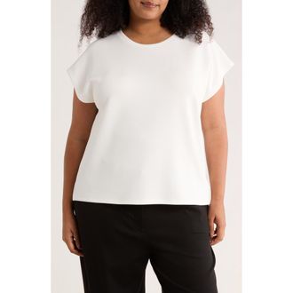 T Tahari Cap Sleeve Scuba Knit T-Shirt in White at Nordstrom Rack, Size 3X