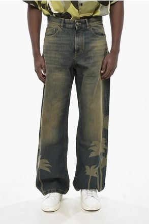 Palm Angels Vintage-Wash Denim Loose-Fit Jeans LASER PALMS 28cm size 33