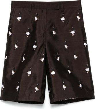 Thom Browne Shorts ampi con ricamo Goose - Marrone