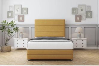 Comfort Beds Zoya Plush Divan Set No Drawers-26 Headboard-Footboard in Mustard | Size: Small Double