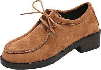 Generic Lace Up Shoes Women Comfortable Dress Shoes Round Toe Stylish Classic Flat Low Heel Smart Casual Walking Shoe Work Office Leisure Brown