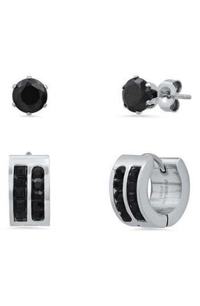Steeltime Set of 2 Pair Stainless Steel Earrings in Black at Nordstrom Rack
