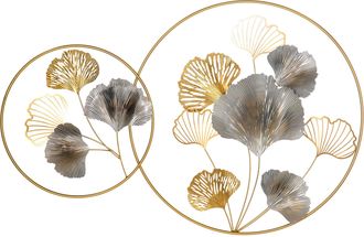 HOMCOM Minimalist Metal Wall Art Ginkgo Leaves Hanging Wall Sculpture - Gold | TJ Hughes