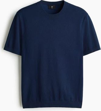H&M Slim Fit Knitted T-shirt in Dark Blue at Nordstrom, Size Xx-Large