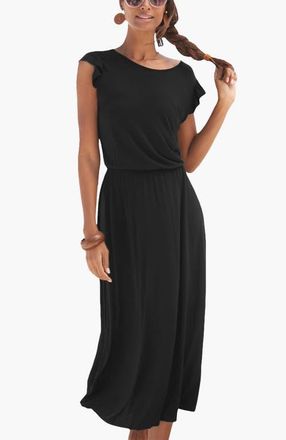 Lascana Womens Flutter Sleeve Dress in Black at Nordstrom, Size 8