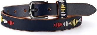 OLD TREND Boho Genuine Leather Stitched Perforated Detail Belt in Navy at Nordstrom, Size Medium