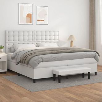 vidaXL Vidaxl - Cama Box Spring Con Colch&oacute;n Cuero Sint&eacute;tico Blanco 200x200 Cm
