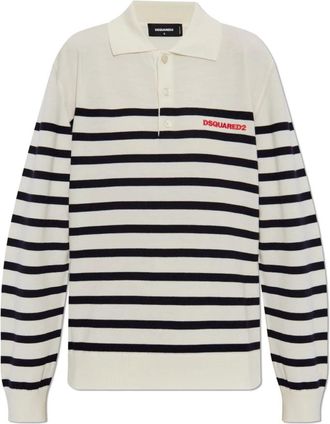 Dsquared2 Tops, Dames, Beige, S, Wol, Wollen polo met logo