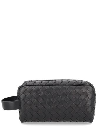 Bottega Veneta Mens Woven Leather Clutch Bag Black
