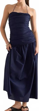 Faithfull The Brand Notte Ruched Drop-Waist Maxi Dress In Vintage Navy