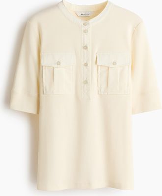 H&M Henleyshirt aus Pima-Baumwolle - Blassgelb