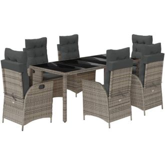 vidaXL Set Comedor Jard&iacute;n 7 Pzas Y Cojines Rat&aacute;n Sint&eacute;tico Gris Vidaxl