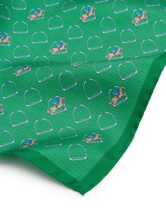 Oliver Brown Horse and Stirrup Pocket Square - Green