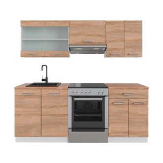 Vicco Mueble De Cocina R-line, Sonoma/blanco, 200 Cm, Et Roble