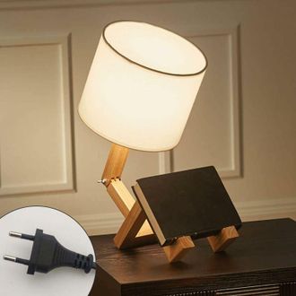 OEM L&aacute;mpara De Escritorio Con Forma De Robot Creativo, Ajustable, Con Capacidad Para Libros, L&aacute;mpara De Mesita De Noche De Madera Con Pantalla De Tela, Ca