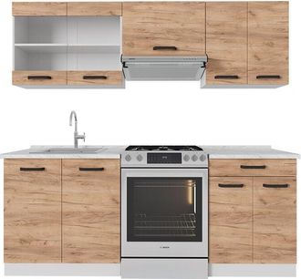 Vicco Mobile da cucina R-Line, Quercia dorata/bianco, 200 cm pl Rovere