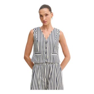 Lola Casademunt Gestreepte Vest met Knopen - Dames - Pakken - Blauw - Maat: L Katoen