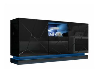 Mirjan24 Aparador Linar, Negro + Negro Brillante, 75x150cm, N&uacute;mero De Puertas: 342cm, Mdf, Led
