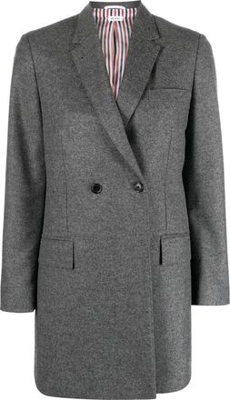 Thom Browne elongated double-breasted blazer - women - Virgin Wool/Cupro - 42 - Grey