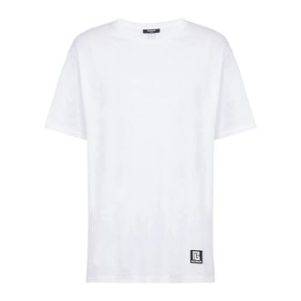 Balmain T-Shirts, male, White, XS, Oversized eco-designed cotton T-shirt with logo print