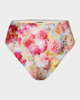 L'agence Vanessa Soft Cloud Floral High-Waist Bikini Bottoms