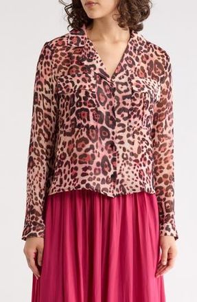 T Tahari Print Long Sleeve Crop Blouse in Pink Leopard at Nordstrom Rack, Size X-Small