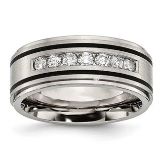 Diamond2Deal Titanium Brushed Polished and Enameled 1/2 Ct Diamond Band Ring