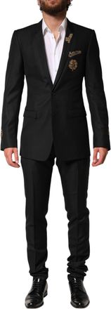 Dolce & Gabbana Mens Black Embellished Single Breasted 2 Pc Suit
