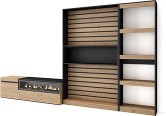 Skraut Home Muebles De Sal&oacute;n Para Tv, Conjunto De Muebles Comedor, 320x186x35cm, Chimenea El&eacute;ctrica, Estilo Moderno, Roble Y Negro - Skraut Home