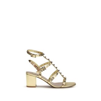 Valentino Garavani Gold Calf Leather Bos Taurus Strap-On Womens Sandals