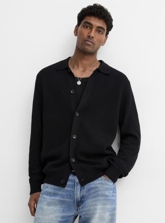 Le 31 Mens Silky knit Polo Shirt-collar cardigan