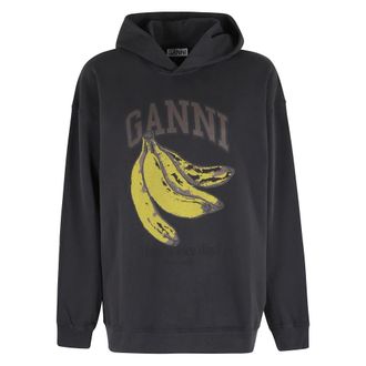 Ganni Hoodies, female, Gray, Size: XS Isoli Hoodie Banana Print