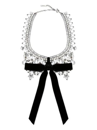 Ermanno Scervino bow embellished necklace - women - Brass/Velvet/Crystal - One Size - Silver