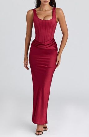 House of CB Kira Corset Bodice Satin Gown in Red at Nordstrom, Size X-Large