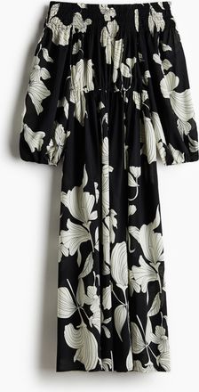 H&M Gesmoktes Off-Shoulder-Kleid - Schwarz