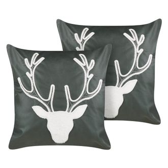 Beliani Conjunto De 2 Cojines Decorativos De Terciopelo Motivo Reno Navidad 45 X 45 Cm Verde Bicocca