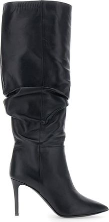 Pollini Black Knee-high Boots With Pointed Toe In Leather Woman
