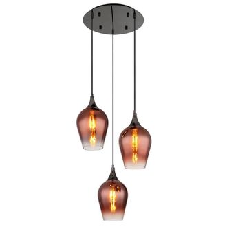 Netlighting Lavus Cluster Pendant Ceiling Light Gunmetal Red Glass Shade 3x E27