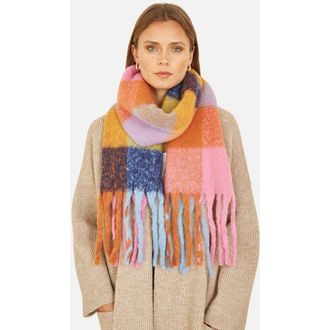 Yumi Rainbow Check Soft Tassel Scarf in Multi at Nordstrom