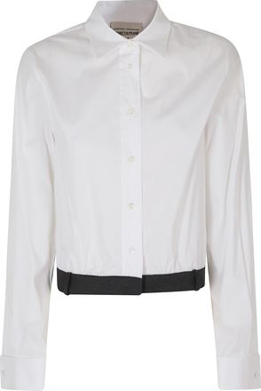 Semicouture White Cropped Stretch Cotton Blouse