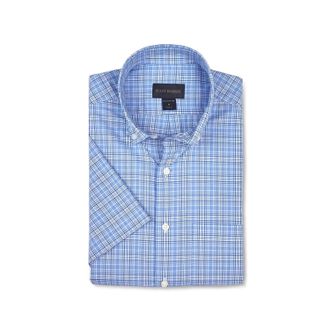 Scott Barber Mens Short Sleeve Melange Plaid Shirt In Blue