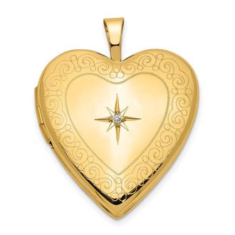 Diamond2Deal 14k Yellow Gold Diamond Star with Side Swirl Edge 20mm Heart Locket