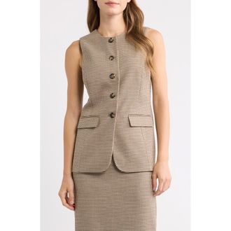 Anne Klein Houndstooth Five-Button Vest in Natural Clay Multi at Nordstrom, Size 14
