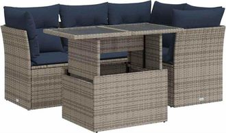 vidaXL 5 Piece Garden Sofa Set with Cushions Grey Poly Rattan Acacia Vidaxl