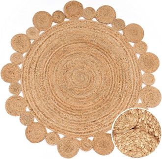 OEM Alfombra Redonda De Yute Estilo Bohemio &Eacute;tnico Para Sala De Estar - 60 Cm De Di&aacute;metro - Hecha A Mano - Moderna Y Natural