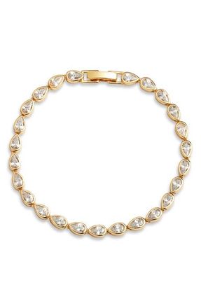 Nordstrom Pear Cubic Zirconia Bezel Tennis Bracelet in Clear- Gold at Nordstrom