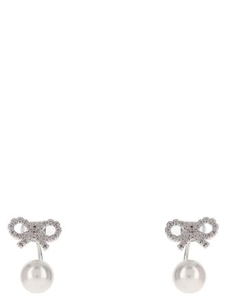 Self Portrait Crystal Bow Pearl Jacket Earrings